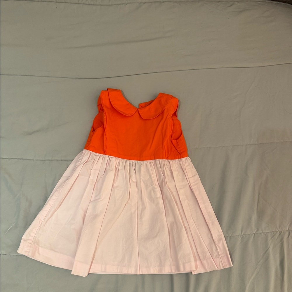Jacadi Orange and Pink Pleated Sundress with Sweetheart Neckline